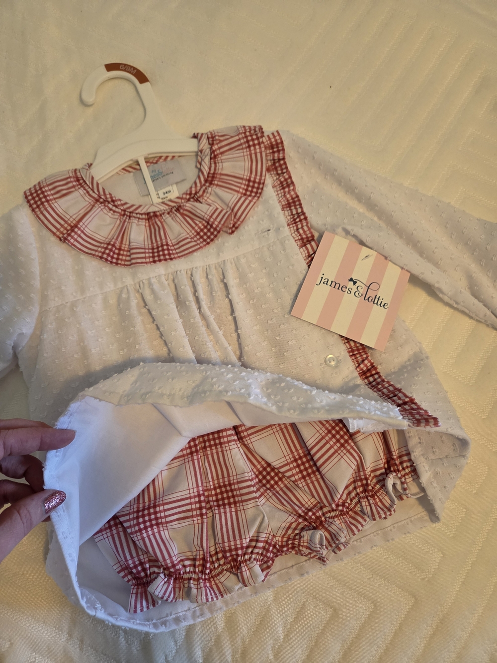 James & Lottie Red Plaid Bloomer Christmas Set